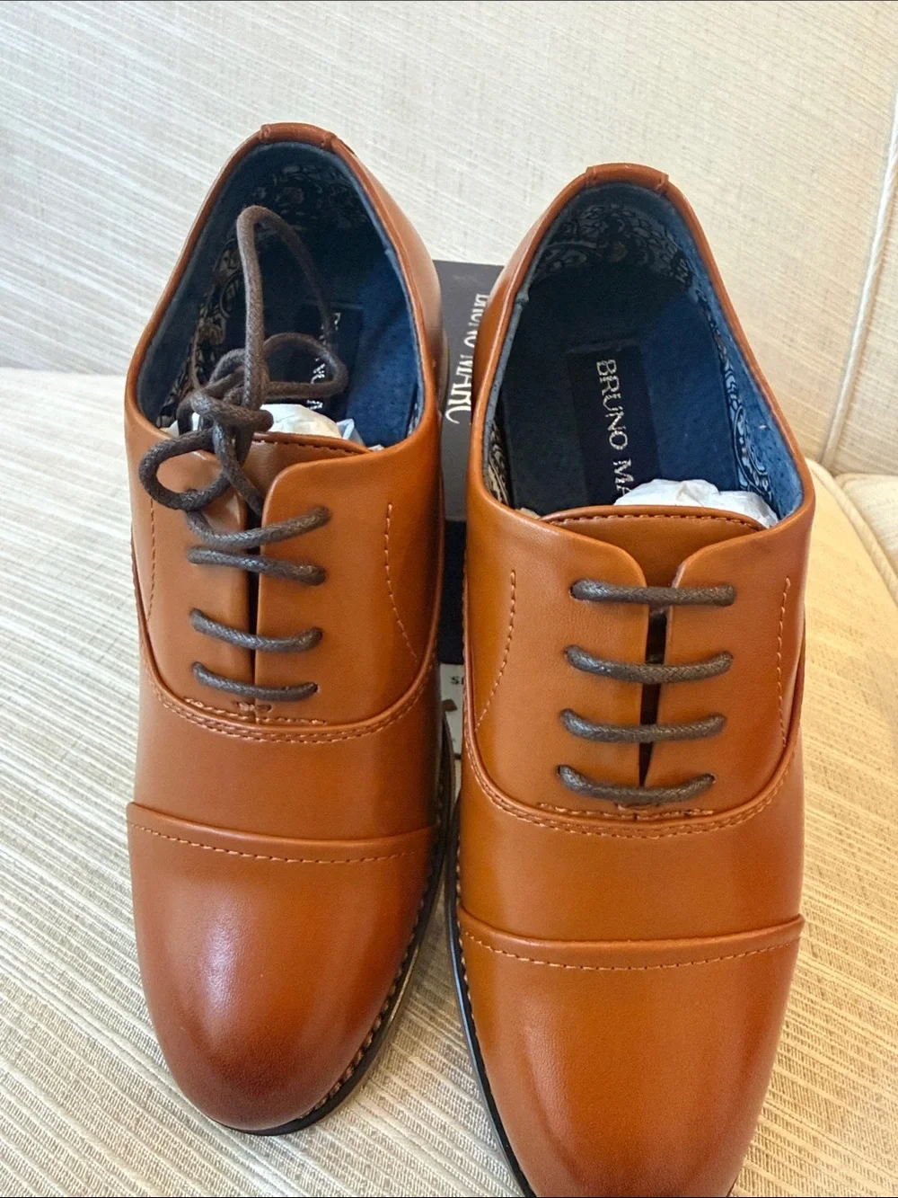 Boys Tan Leather Dress Shoes